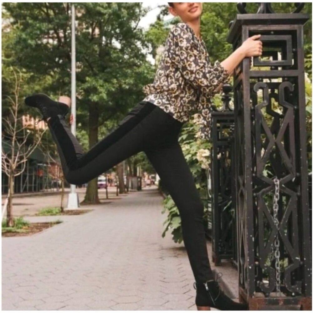 Madewell Velvet Tuxedo Stripe Skinny Jeans Black H2258